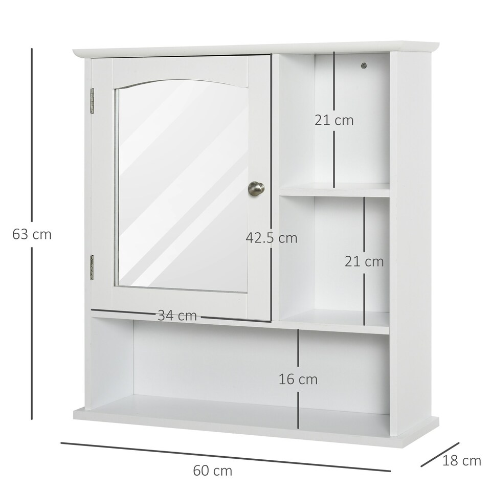 image 1 of kleankin Wall Mounted Bathroom Mirror Glass Storage Cabinet Cupboard with Shelf
