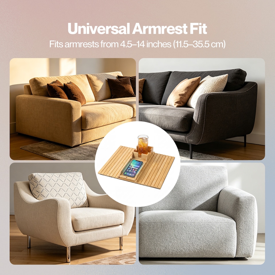 image 1 of Levede Sofa Arm Tray Table 2 in 1 Bamboo Couch Armrest Organiser Cup Mug Holder