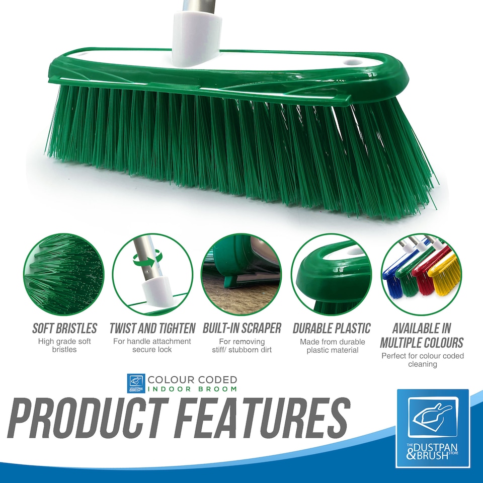 image 1 of TDBS Colour Coded Indoor Sweeping Broom with Scraper