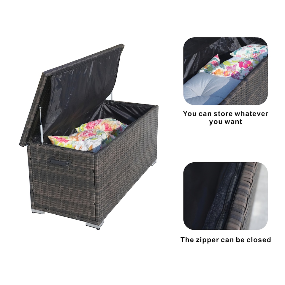 image 1 of Direct Wicker 243L Outdoor Garden Rattan Storage Box, Small Deck Storage Box for Patio, Yard | Brown