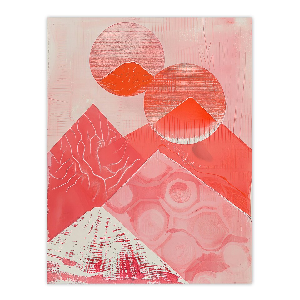 image 1 of Coral Pink Mountain Range Abstract Geometric Black Framed Wall Art Print A4