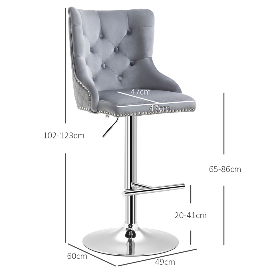 image 1 of HOMCOM Bar Stools Set of 2, Swivel Velvet Barstools with Footrest, Grey