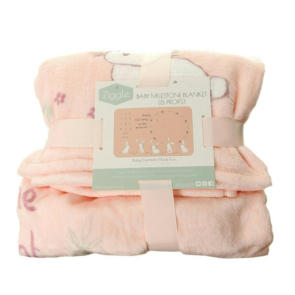 image 1 of Ziggle Baby Milestone Blanket Bunnies Pink