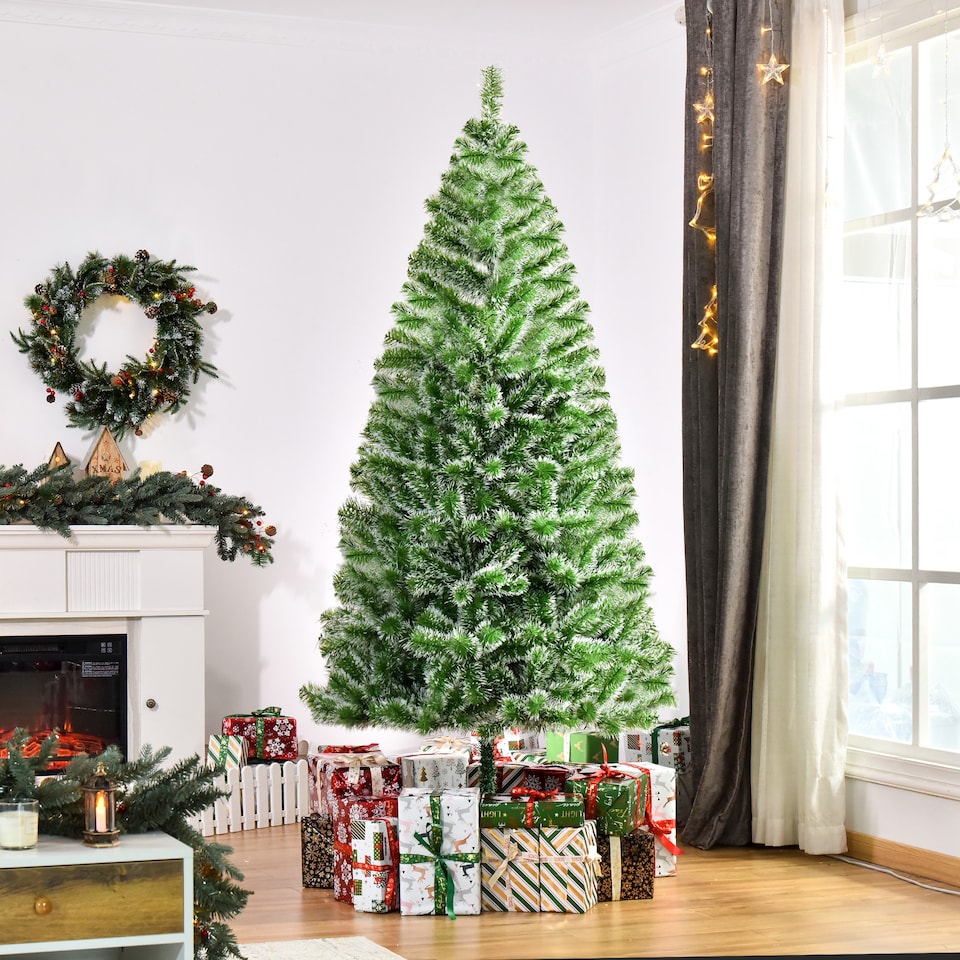 image 1 of HOMCOM 7FT Indoor Christmas Tree Artificial Decoration mas Gift with Metal Stand Branch Tips