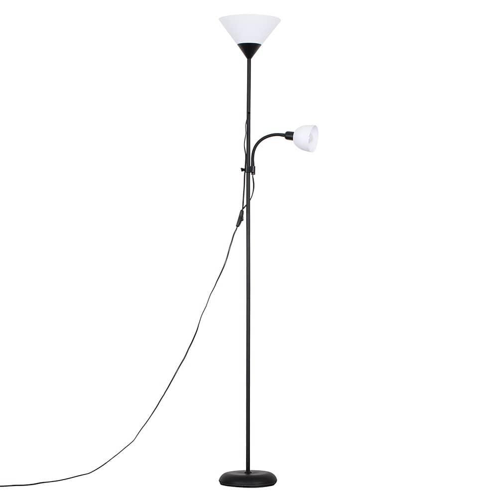 ValueLights Mozz Mother & Child Uplighter Floor Lamp with Side Lamp & LED Bulbs in Jet Black