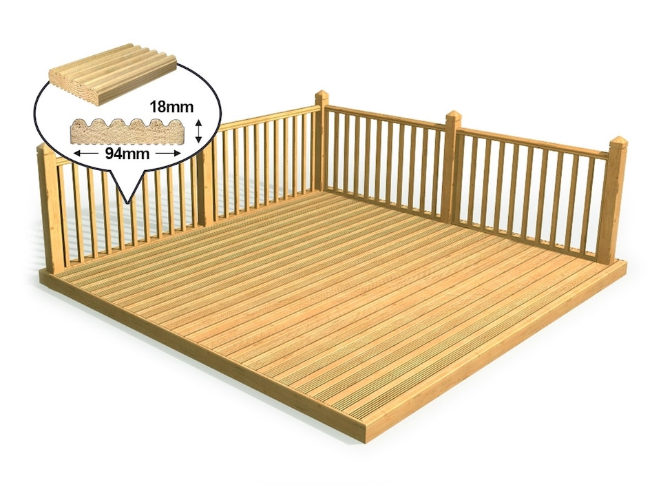 image 1 of eDecks Discount Decking Kit, Treated Timber, 2.4 x 2.4m - Square Handrails