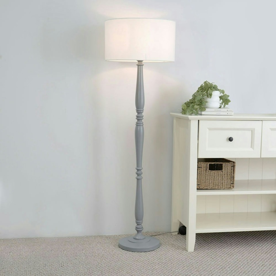 image 1 of ValueLights Victoria Grey Wood Traditional Stem Floor Lamp Base