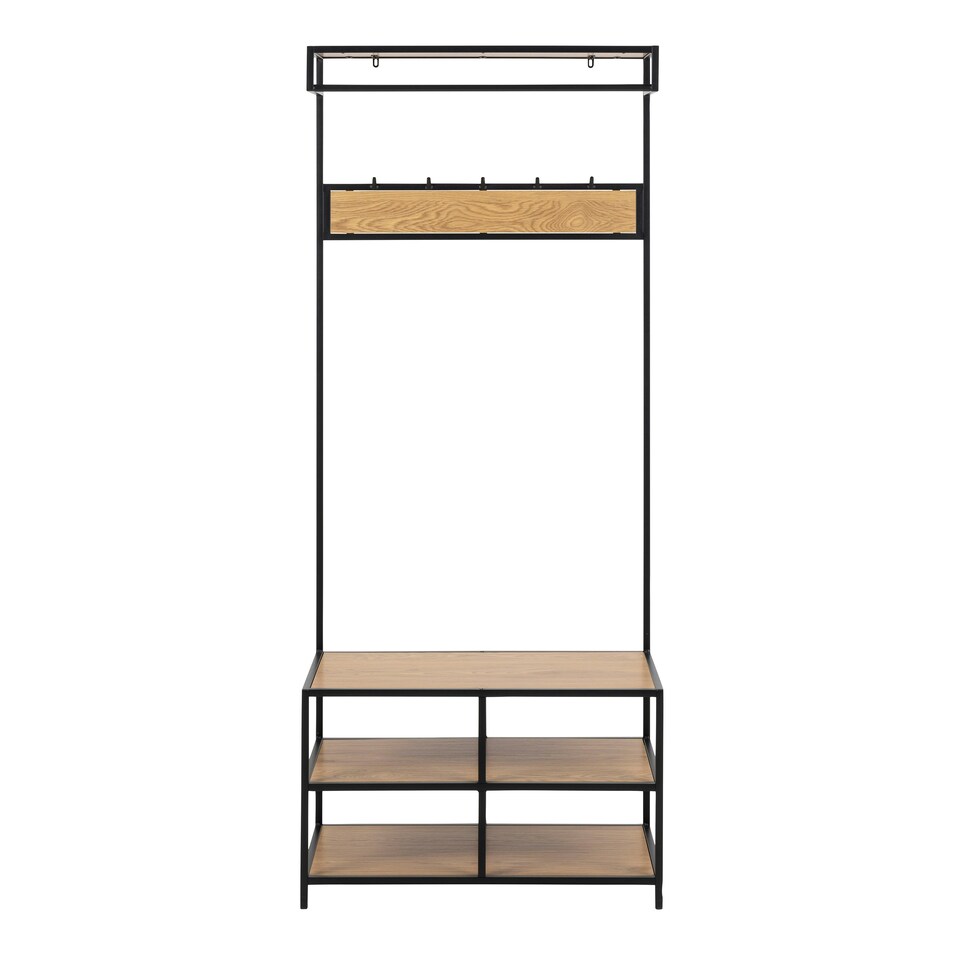 image 1 of Seaford Clothes Rack with 3 Shelves in Black and Oak