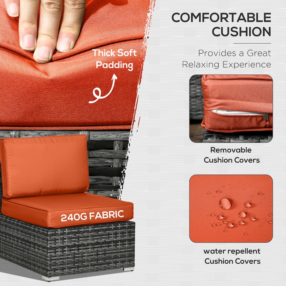 image 1 of Outsunny 8 Pieces PE Rattan Corner Sofa Set, Outdoor Garden Furniture Set, Patio Wicker Sofa Seater Cushion, Washable Cushion Cover & Tempered Glass Table, Orange
