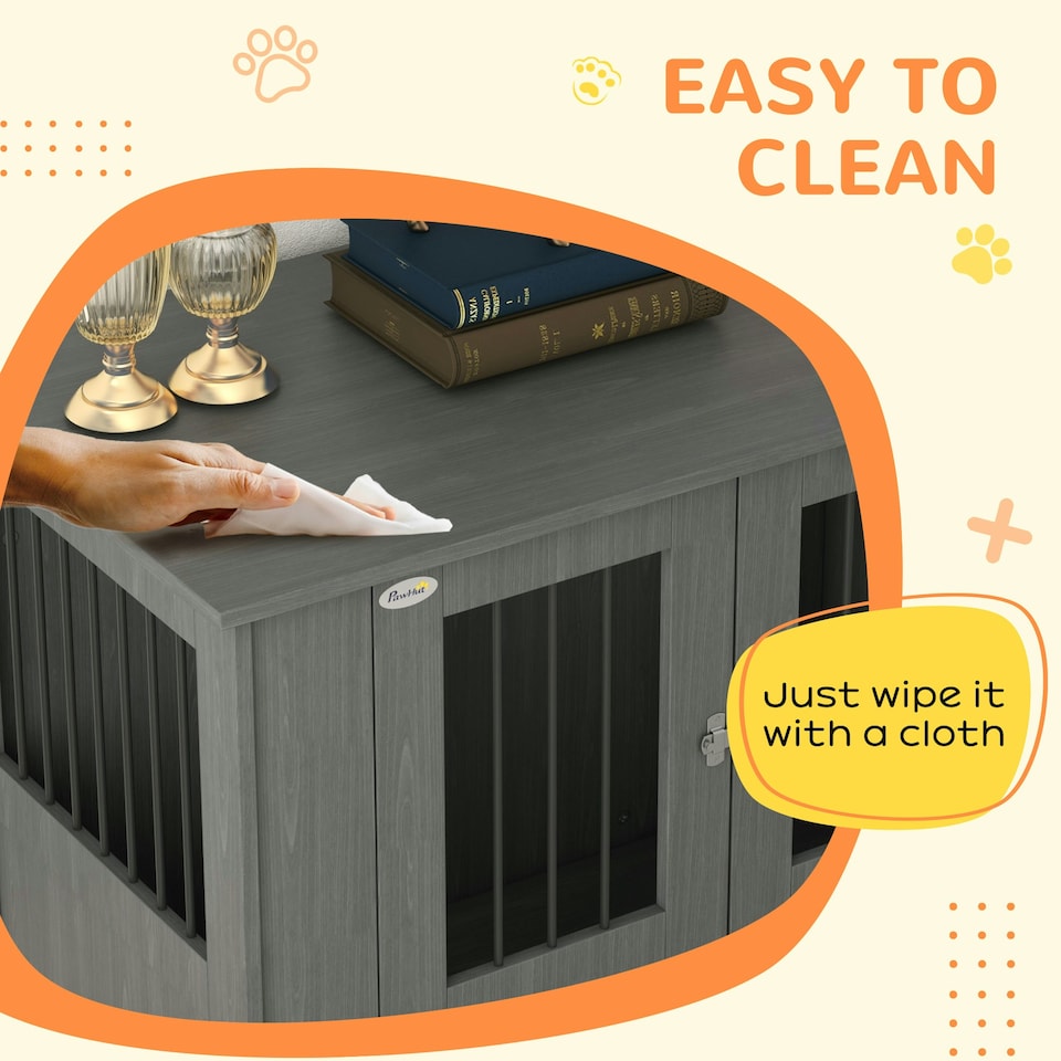 image 1 of PawHut Dog Crate Kennel Cage for Medium Large Dog, Indoor End Table, Grey