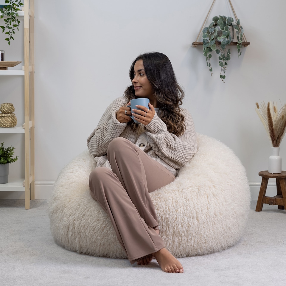image 1 of Kingston Classic Faux Fur Bean Bag Chair Natural | Cream | Natural | 1