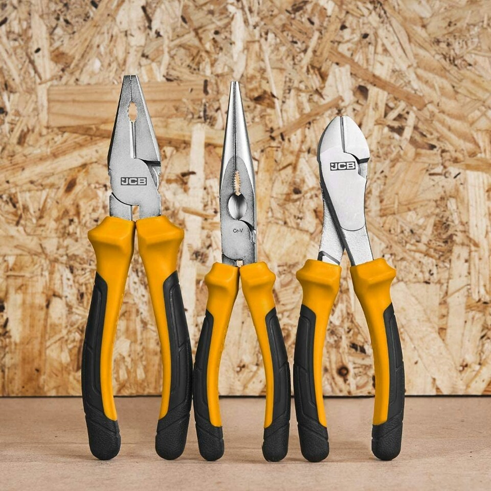 image 1 of JCB Tools 3 Piece Plier Set, Heavy-Duty Steel Hand Tools | JCB-3PC-P