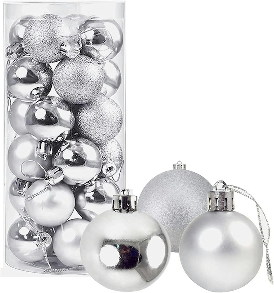 image 1 of 30mm/12Pcs Christmas Baubles Shatterproof Silver,Tree Decorations