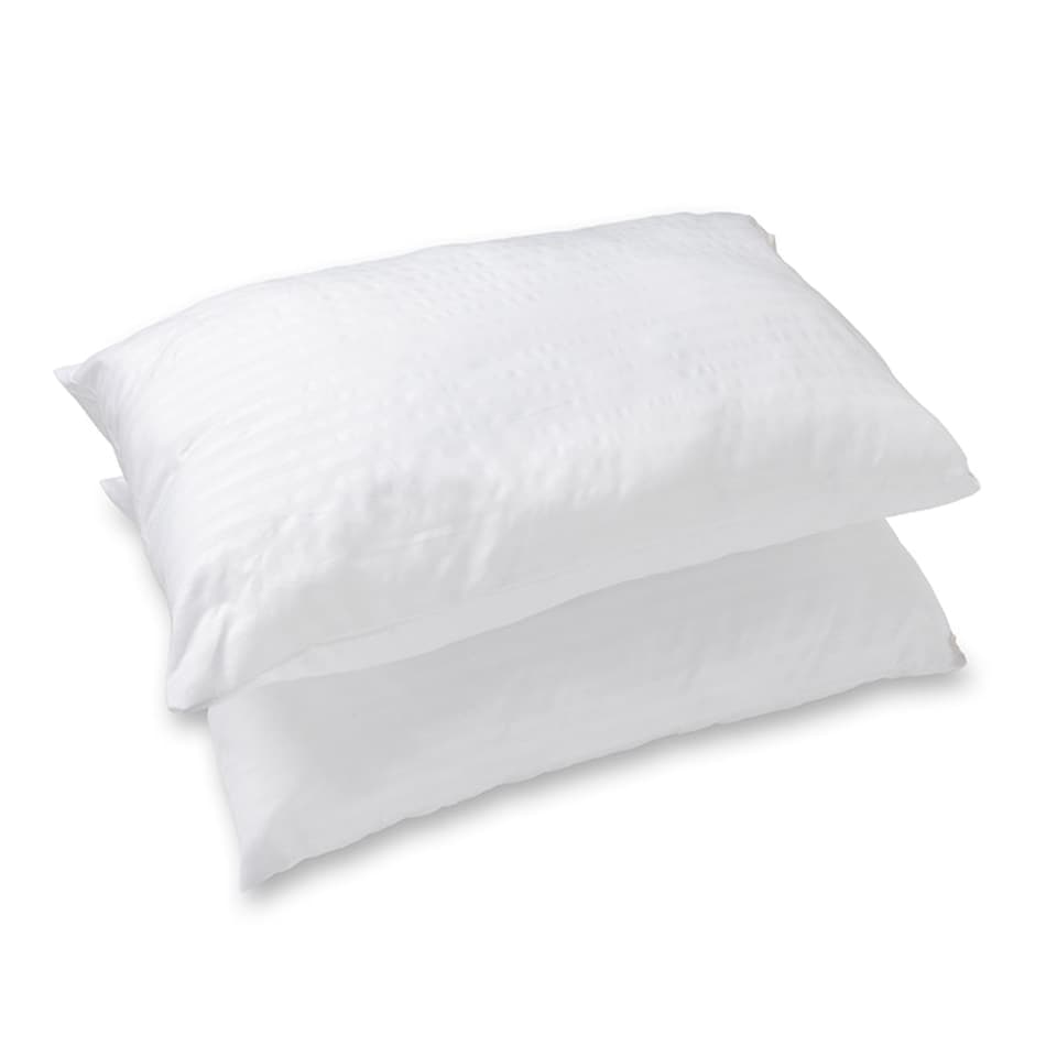 image 1 of Satin Stripe Pillow Pair Soft Microfibre Cover Hollowfibre Filling Non Allergenic | White