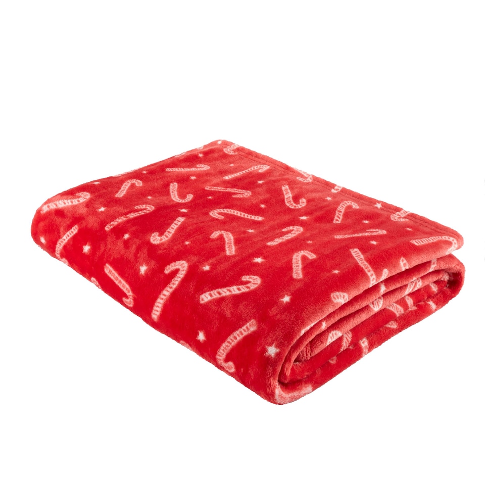 image 1 of Catherine Lansfield Christmas Candy Cane Cosy Fleece Blanket Throw