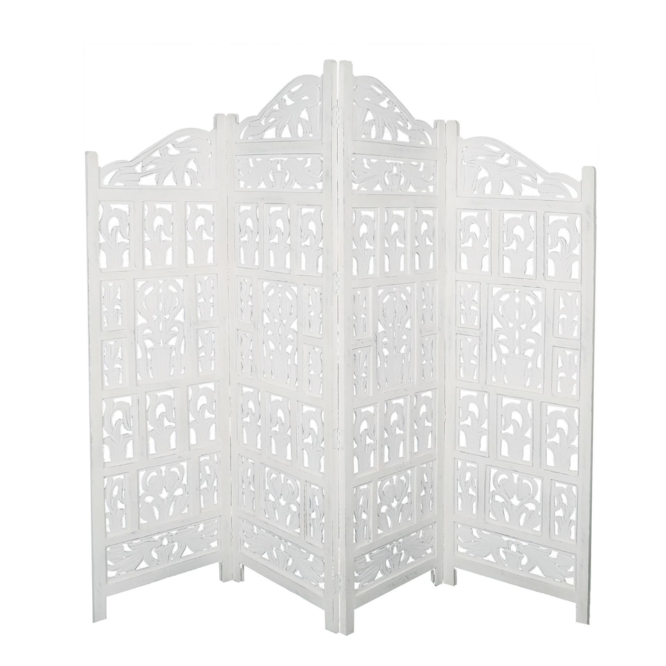 image 1 of 4 Panel Heavy Duty Carved  Screen Wooden Gamla Design Room Divider White 200 x 180 cm | White | White | 200 x 180 cm