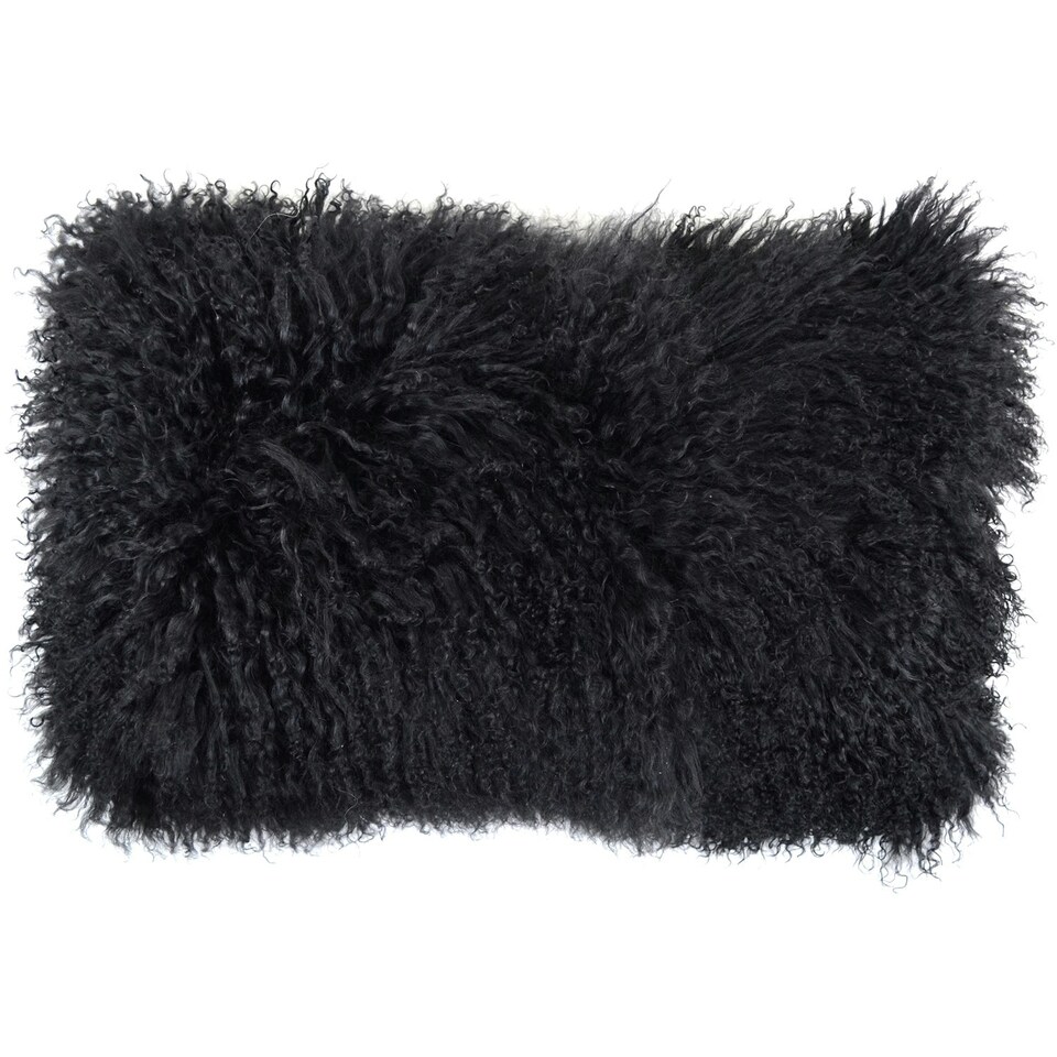 image 1 of SNUGRUGS Mongolian Sheepskin Cushion - Rectangular - 30cm x 50cm Black | 30cmx50cm