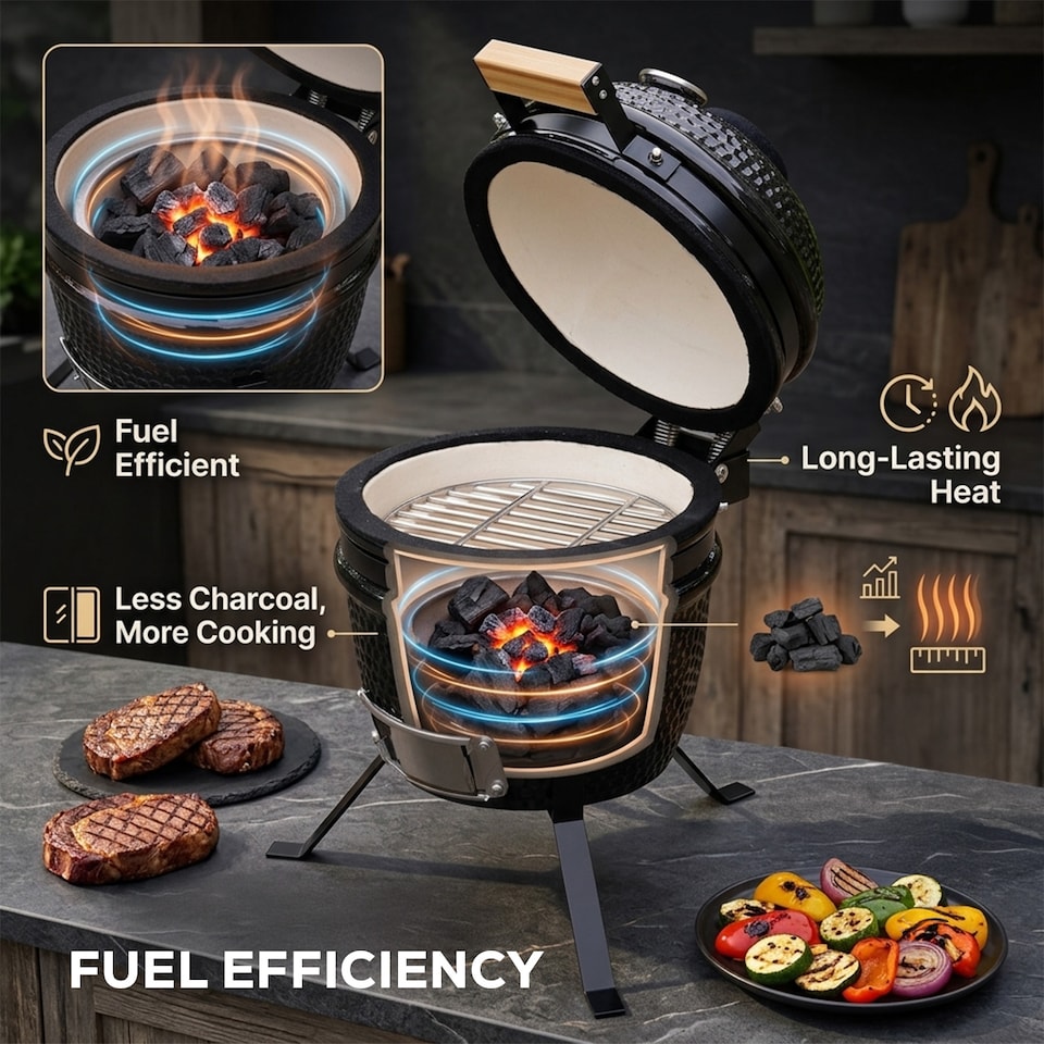 image 1 of Kamado Egg Ceramic Charcoal BBQ Barbecue Grill Roaster Smoker 13″