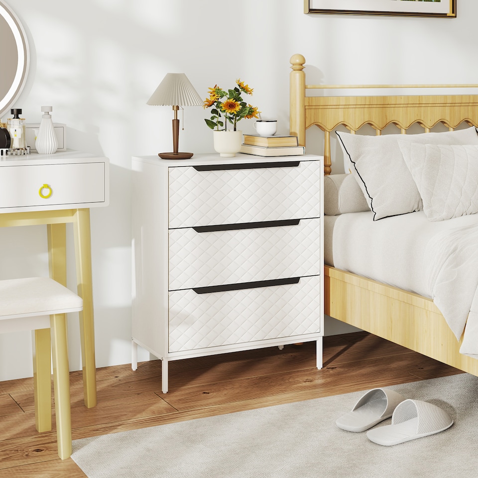 image 1 of HOMCOM Chest of Drawers, 3 Fabric Drawer Dresser, Aluminium Handles, White | White | White