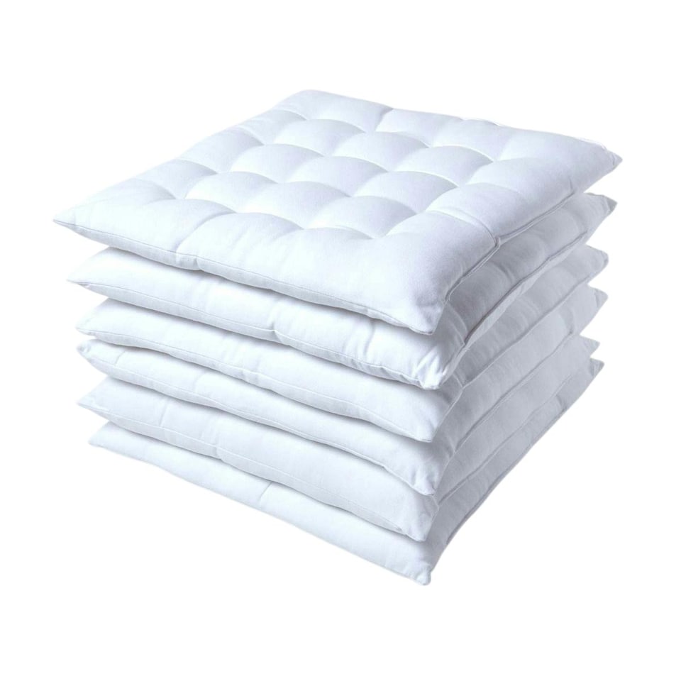 image 1 of Homescapes 6 x Seat Pads Luxury Cotton Indoor Outdoor Garden Dining Cushion | White | 40 x 40 cm | 6