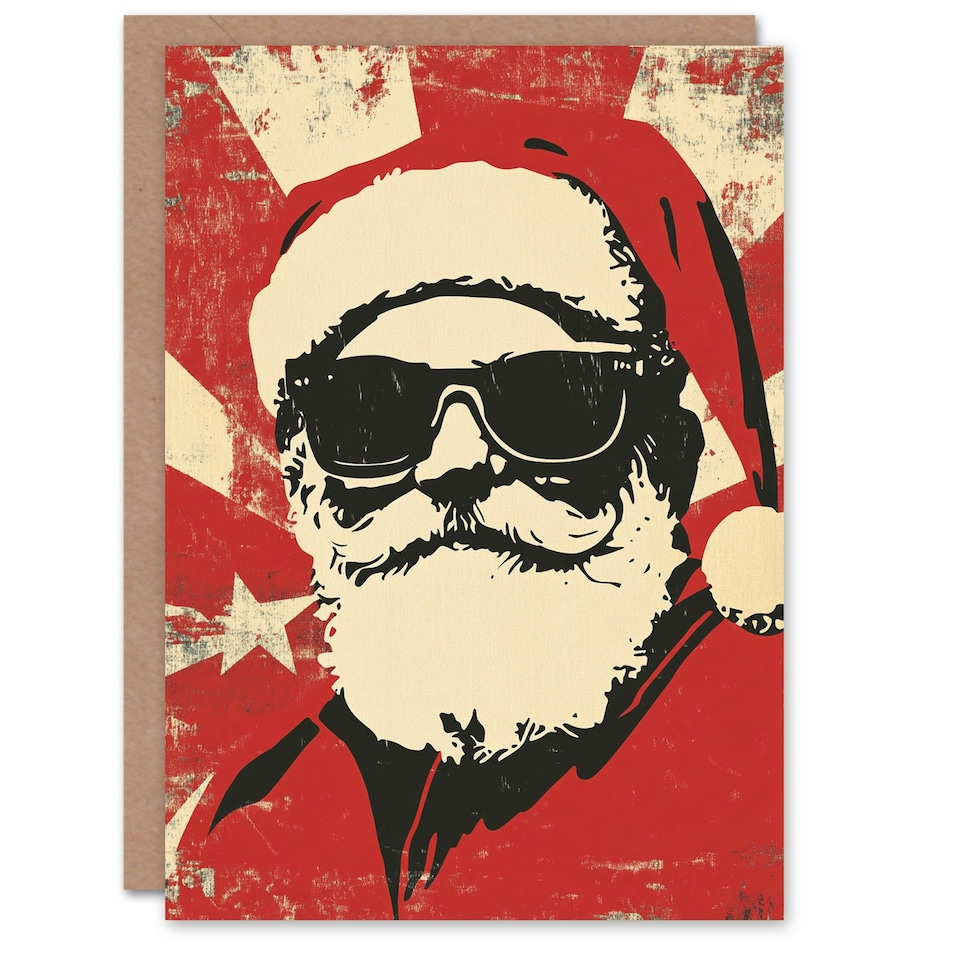 image 1 of Pop Art Santa Claus With Sunglasses Blank For Him Or Her Art Xmas Festive Christmas Card