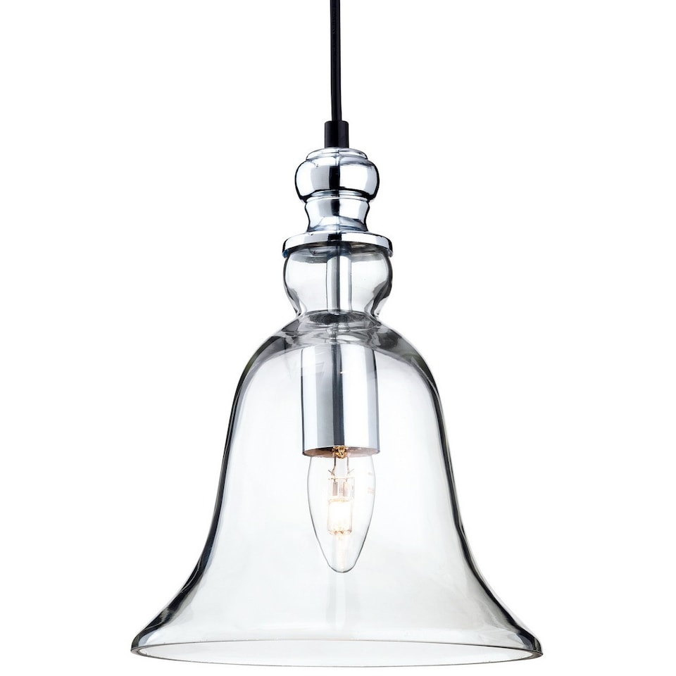 Omar 1 Light Dome Ceiling Pendant Chrome, Clear Glass, E27