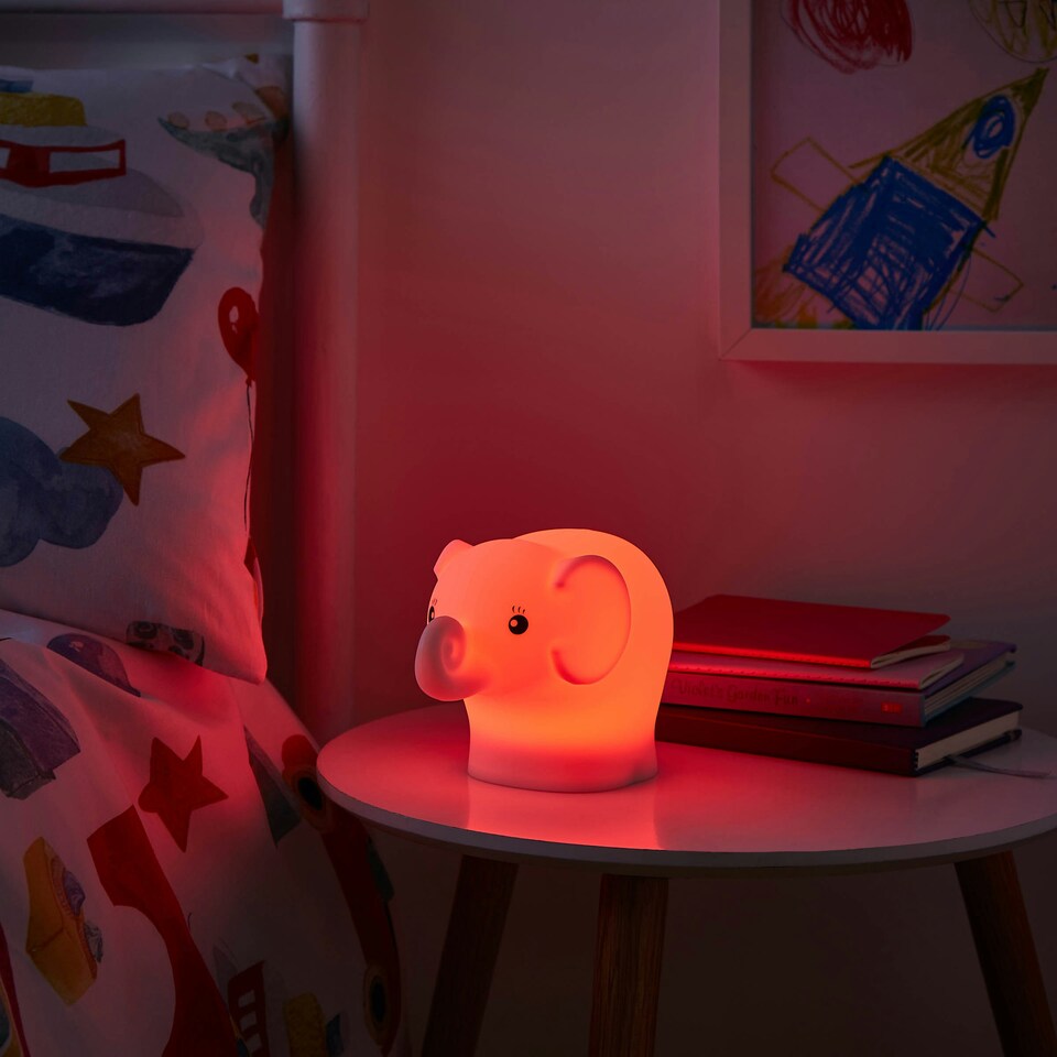 image 1 of BHS Glow Kid's LED Elephant Table Lamp, White | White | White