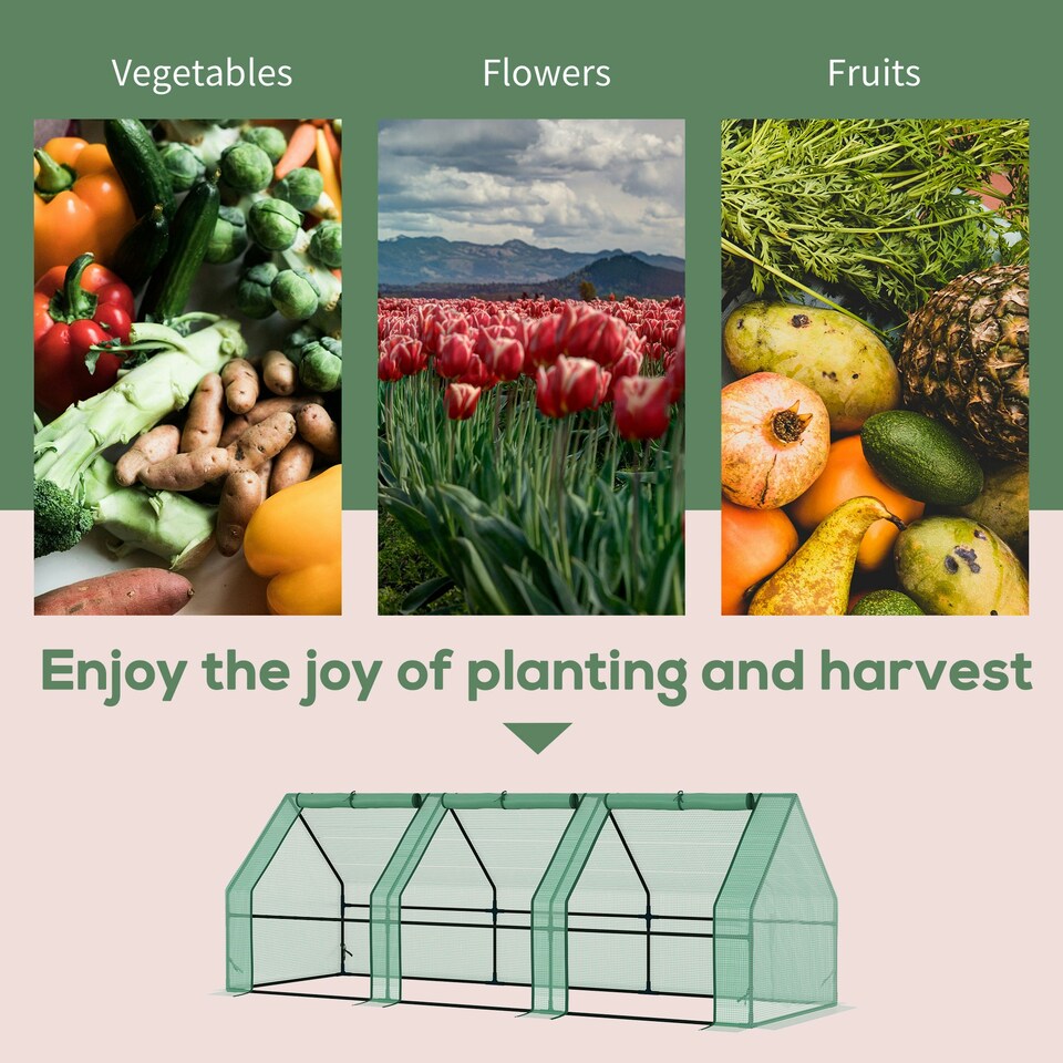 image 1 of Outsunny Mini Greenhouse Garden Planter Zipper Doors Portable 270 x 90 x 90cm