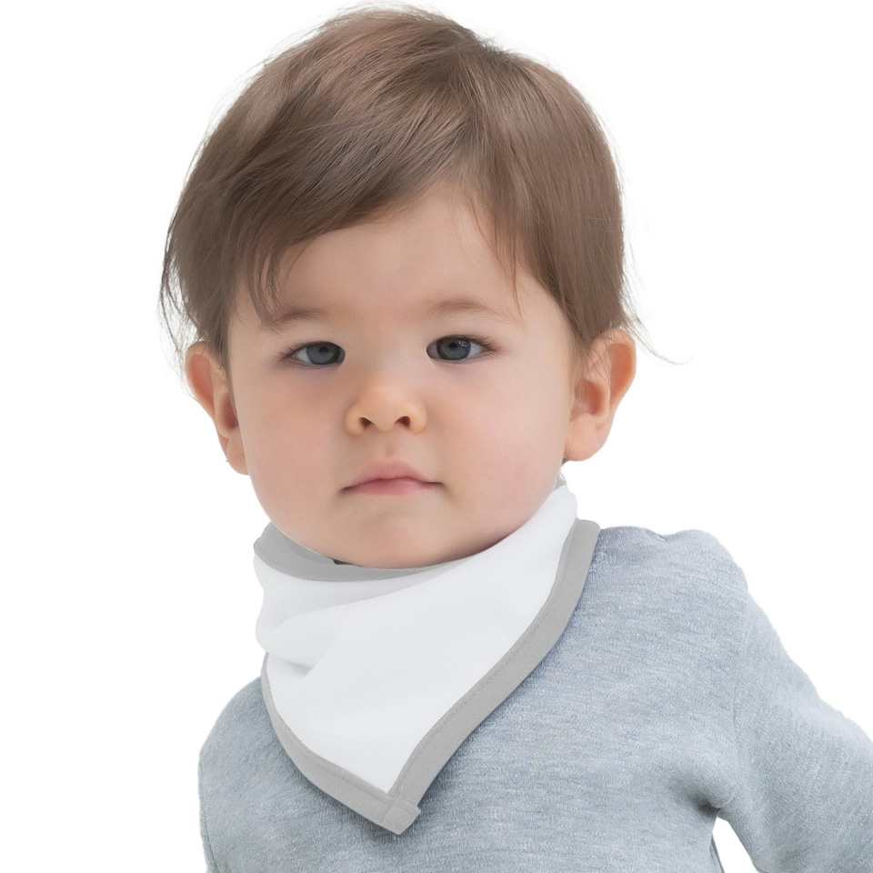 image 1 of Babybugz Baby Plain Bandana Bib - White/Heather Grey - One Size