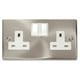 image 1 of SE HOME Satin / Brushed Chrome 2 Gang 13A Twin Double Switched Plug Socket White | Satin Chrome