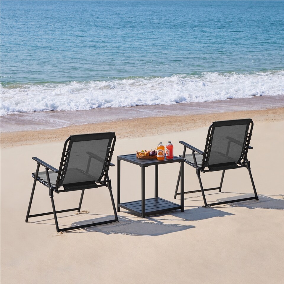image 1 of Yaheetech Set of 2 Outdoor Texteline Folding Dining Chairs with Backrest-Dark Grey | Grey | Dark Grey | One Size | 1