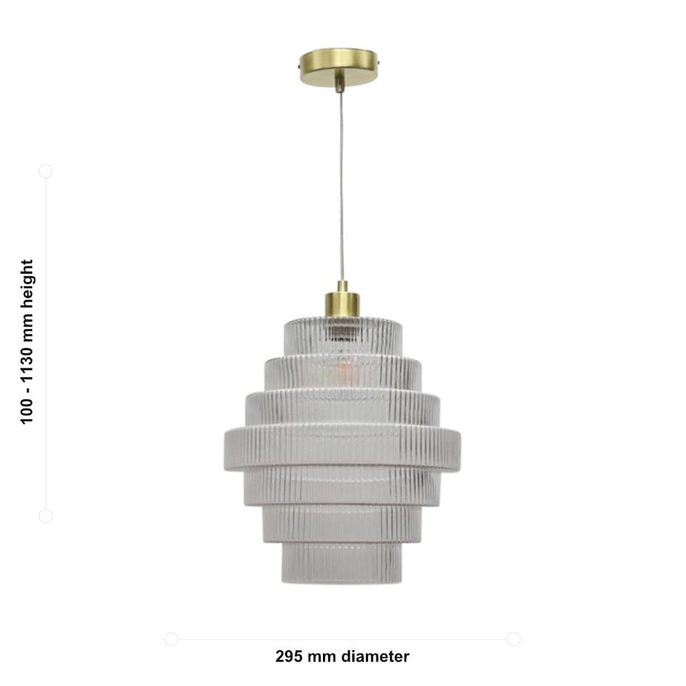 image 1 of Set of 2 Benson - Tiered Large Glass Satin Brass Ceiling Pendant Light