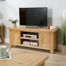 2 Doors 2 Shelves TV Stand Media Entertainment Storage Cabinet Wooden | Brown | Oak