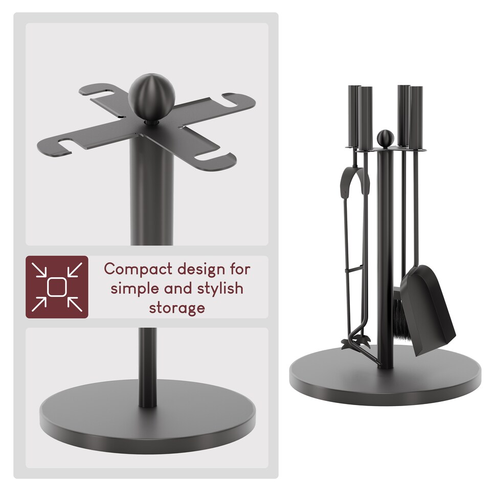 image 1 of Fire Vida 5 Piece Warwick Companion Set Fireside Fireplace Accessory, Black