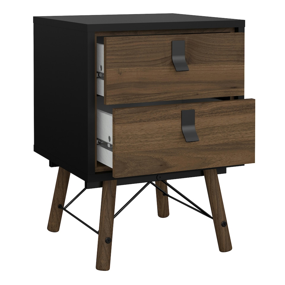 image 1 of Ry Bedside Cabinet 2 Drawer in Matt Black Walnut