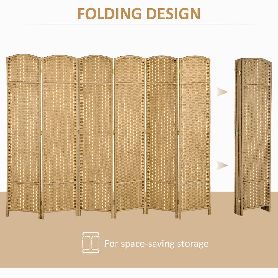 image 1 of HOMCOM 6 Panel Folding Room Divider, Freestanding Privacy Screen for Living Room, Bedroom and Office, 240 x 170cm, Natural