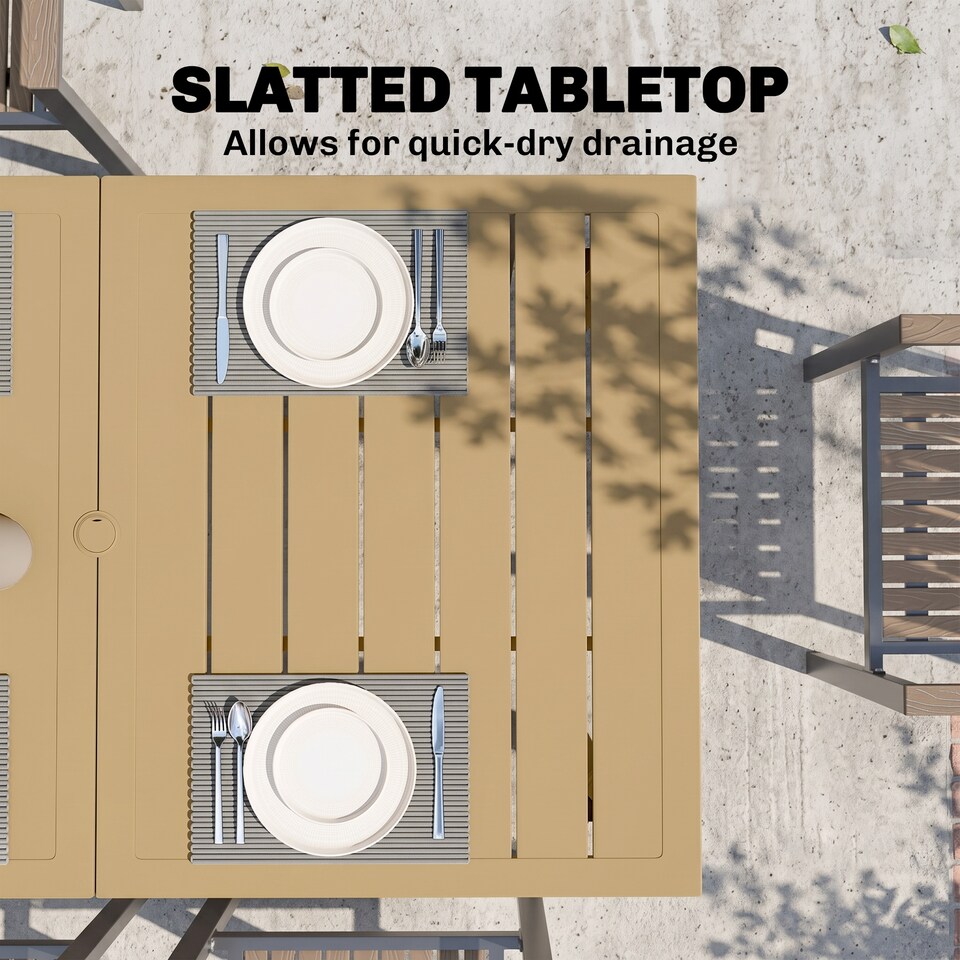 image 1 of Outsunny 150 x 90cm Garden Dining Table with Parasol Hole, Table Only, Brown