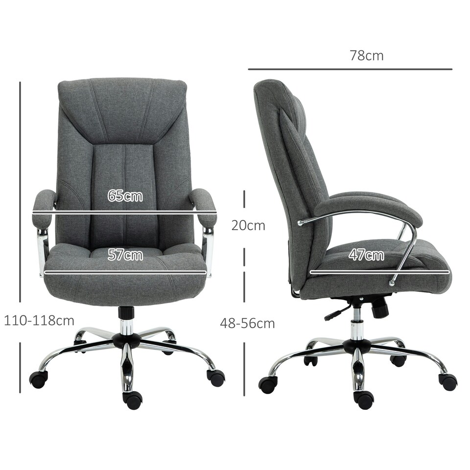 image 1 of Vinsetto High Back Home Office Chair Swivel Linen Fabric Desk Armchair, Grey