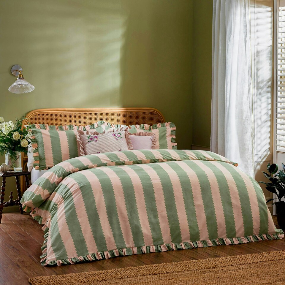 image 1 of Wylder Birdie Stripe Ruffle Single Duvet Cover Set Multi | Single