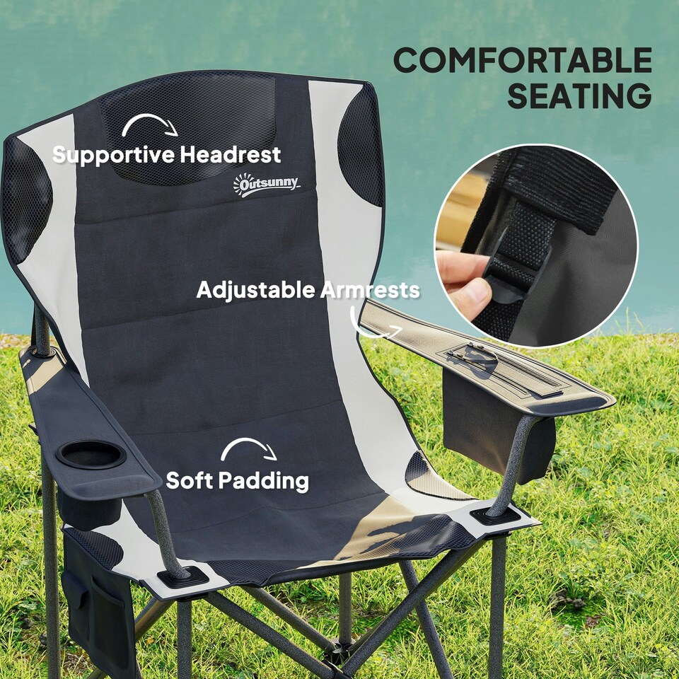 image 1 of Outsunny Set of 2 Padded Folding Picnic Chairs with Cooler Bag Grey | Grey