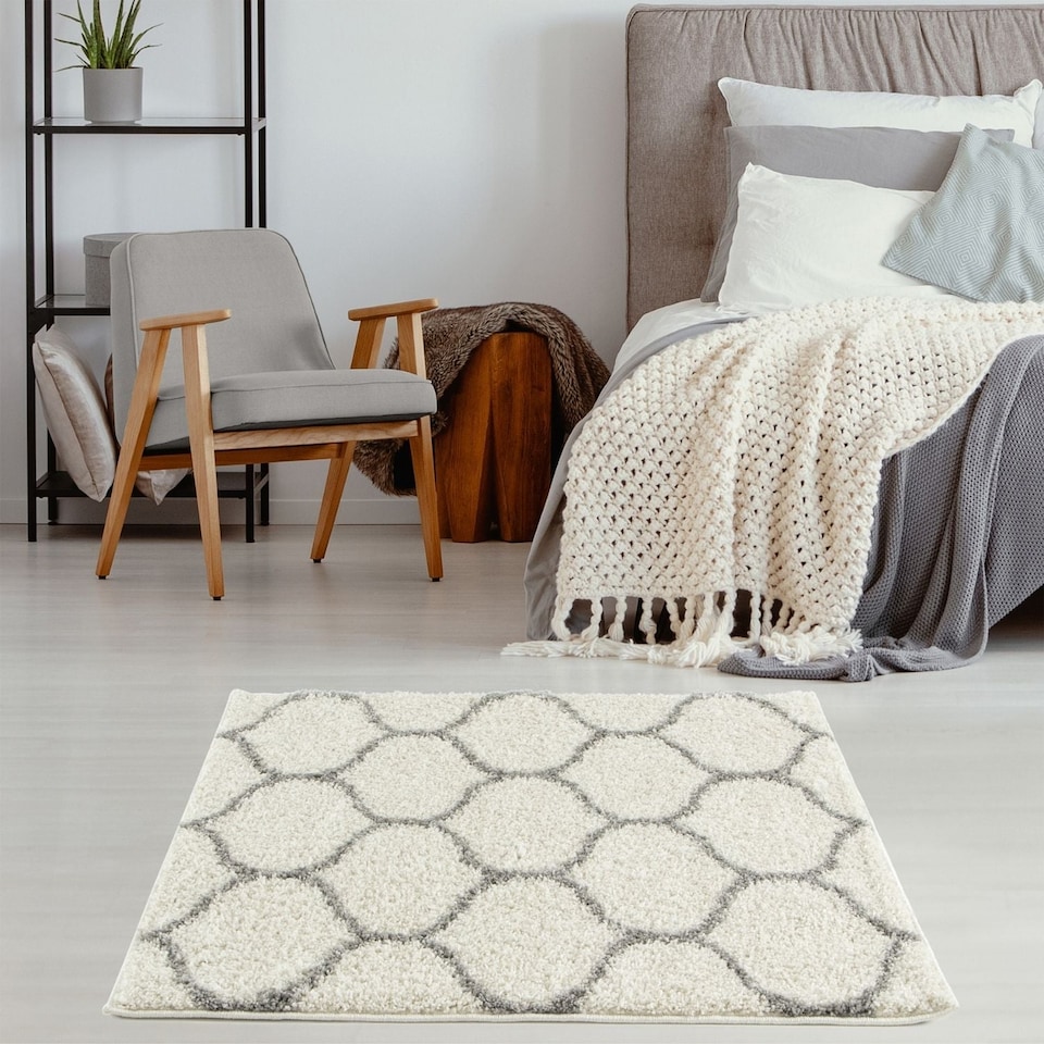 image 1 of The Rugs Moroccan Collection Soft High Pile Shaggy Trellis Floor Rugs and Runners Living Room