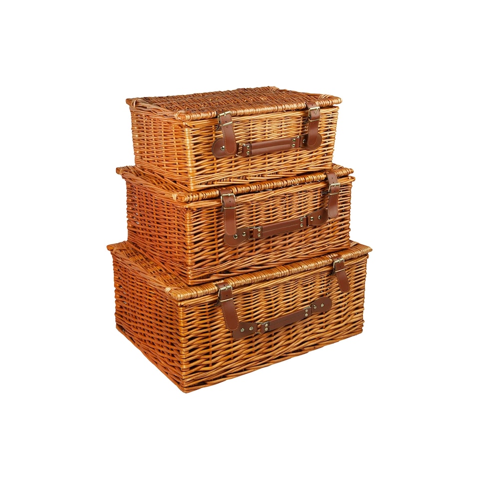 image 1 of Traditional Premium Wicker Gift Basket With Lid Empty Picnic Hamper WIth Handle Shop Retail Display Basket (Honey, Medium)