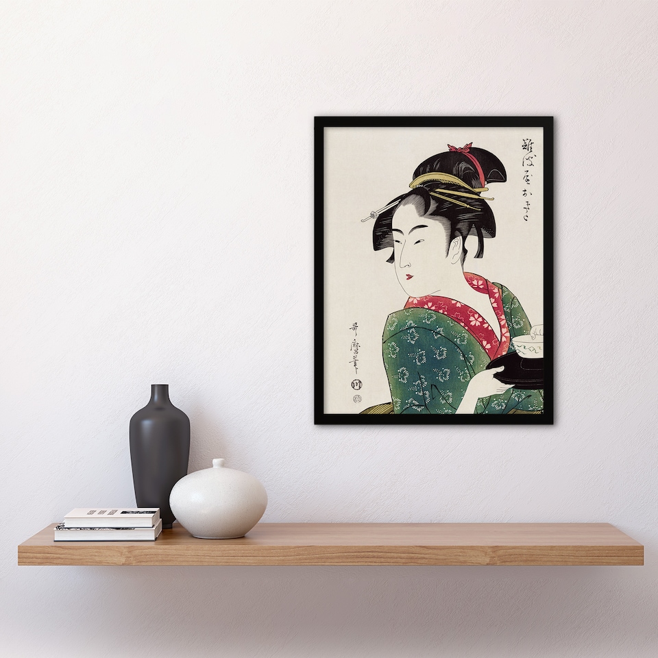 image 1 of Naniwaya Okita Portrait Vintage Japan Framed Wall Art Print Kitagawa 12x16"