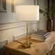image 2 of ValueLights Maeve White Fabric Drum Lamp Shade Brushed Gold Bobbin Bobble Table Lamp | Gold