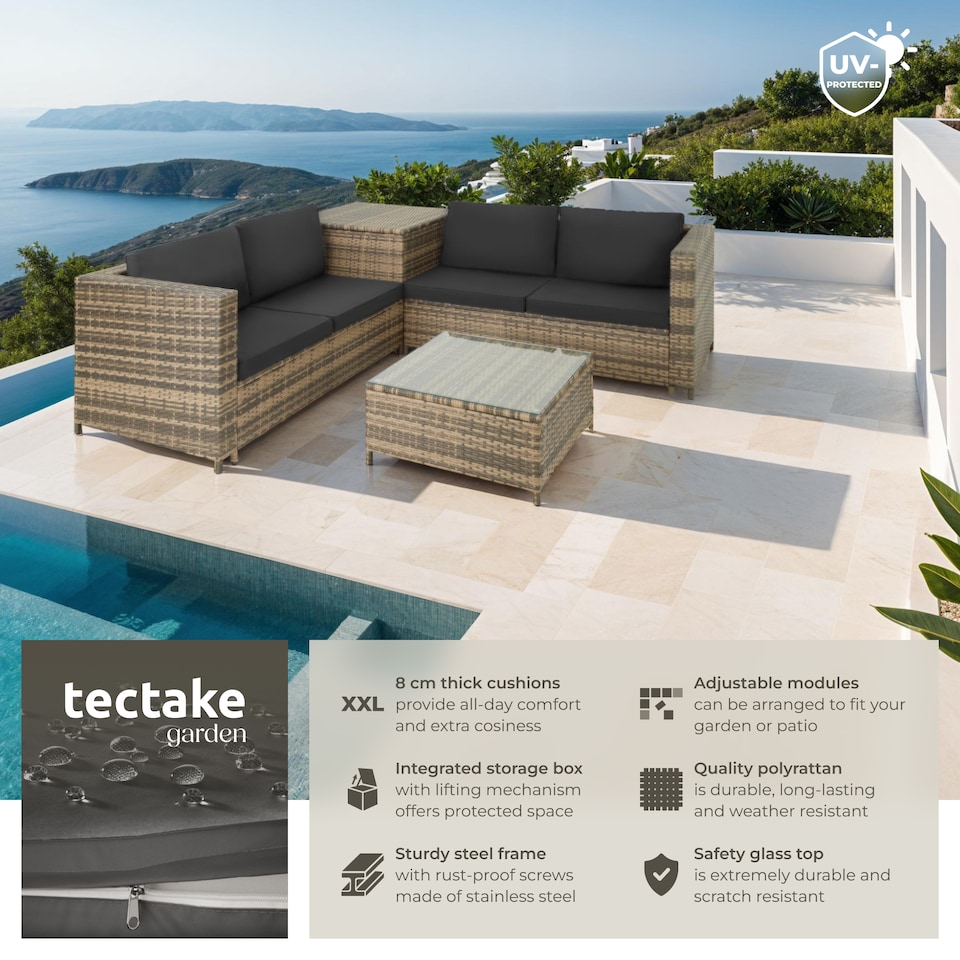 image 1 of Garden Furniture Set Siena - for 4 people, with large storage box, thick seat cushions | Cream | nature/dark grey | 140 x 75 x 65,50 cm | 1