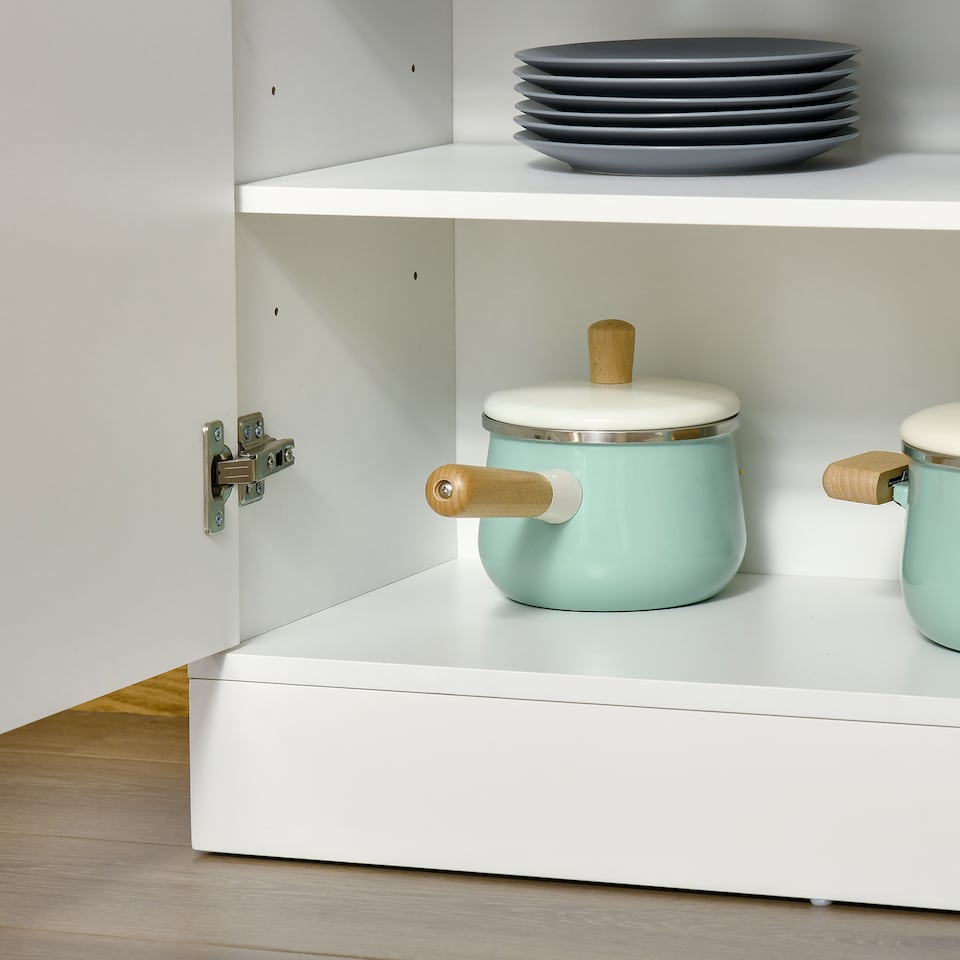 image 1 of HOMCOM Kitchen Cupboard with 6-tier Shelving, Freestanding Storage Cabinet Sideboard, Pantry Cupboard with 3 Open Compartments and Double-door Cabinet with Adjustable Shelves, White