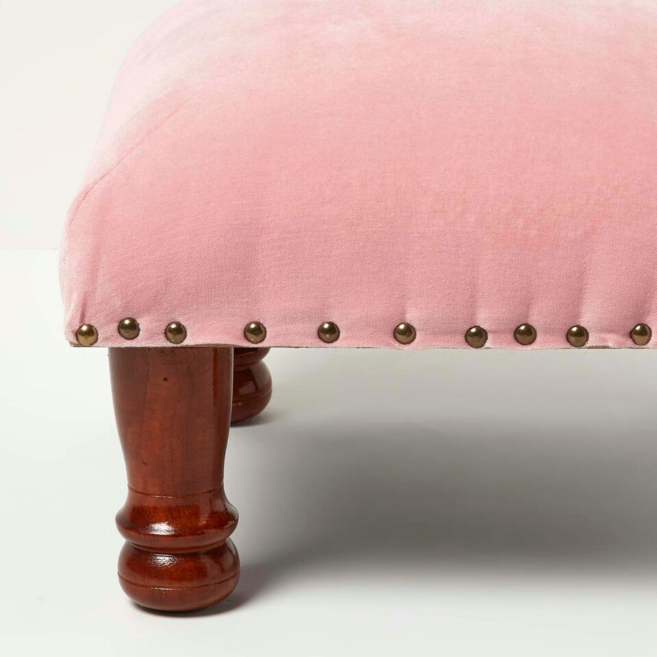 image 1 of Homescapes Mable Pink Velvet Square Footstool