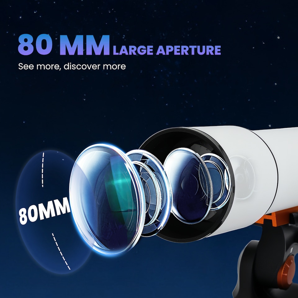 image 1 of Outsunny Refractor Astronomy Telescope with 80 mm Aperture, Carry Bag, White