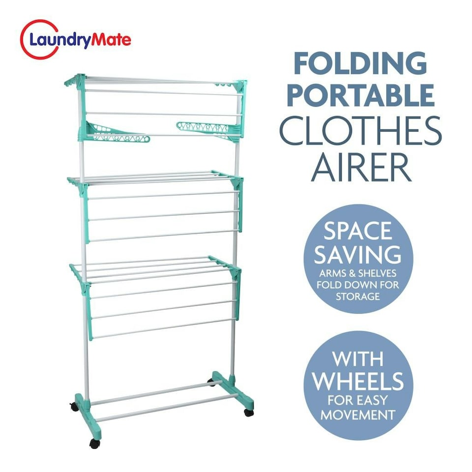image 1 of Foldable Clothes Airer 3 Tier Horse Drying Rack Stand Laundry Washing Drier Line