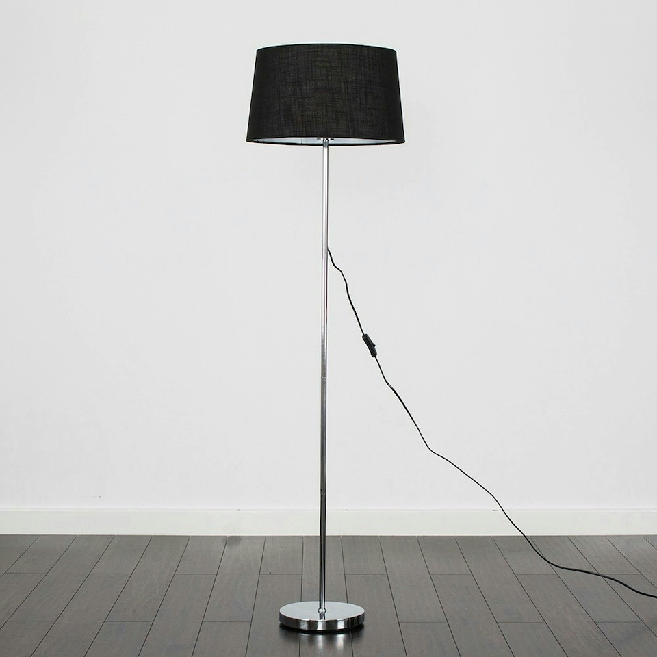 image 1 of ValueLights Charlie Chrome Floor Lamp Black Doretta Shade